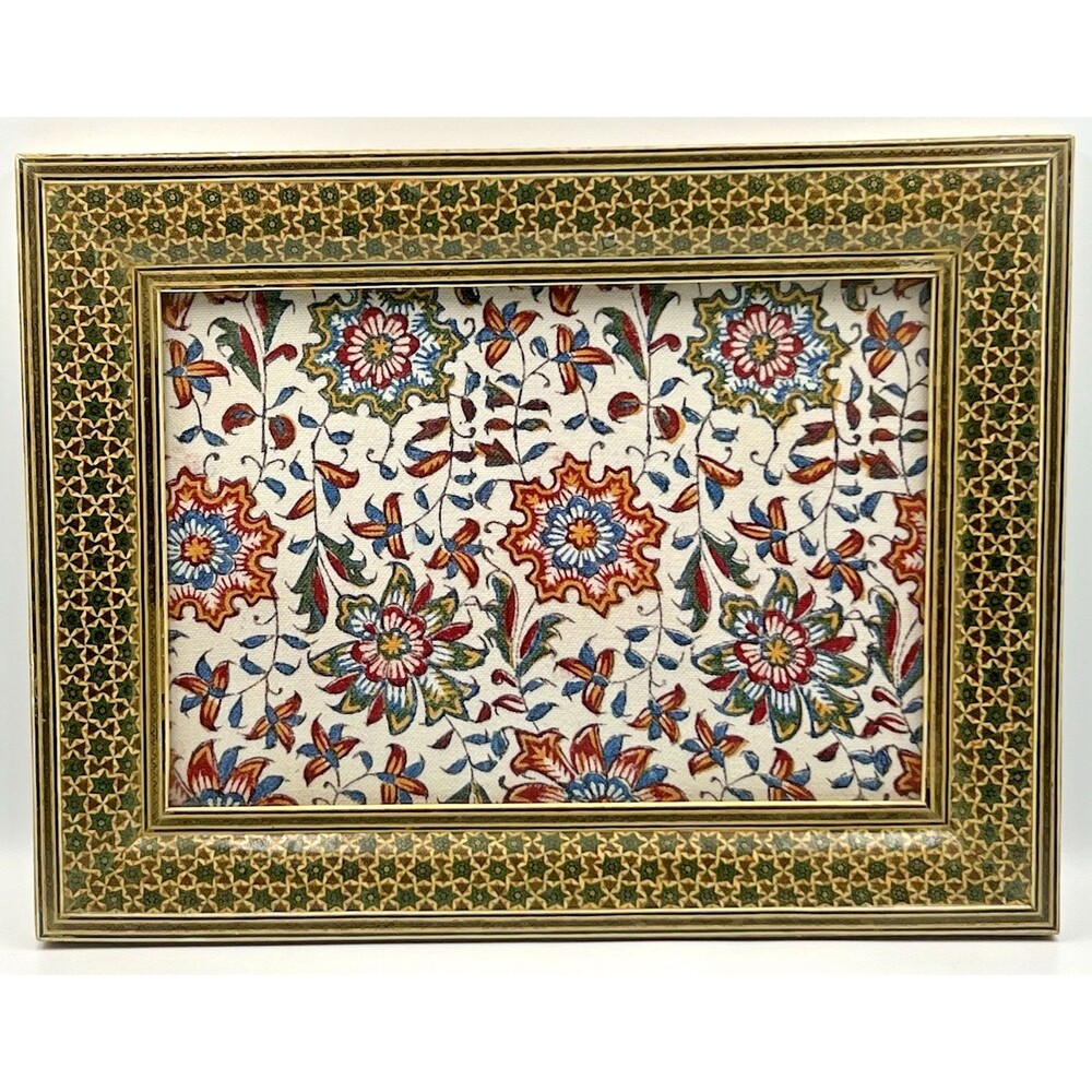 Floral Textile Art Middle Eastern Micro Mosaic Marquetry Framed Vintage 15x11